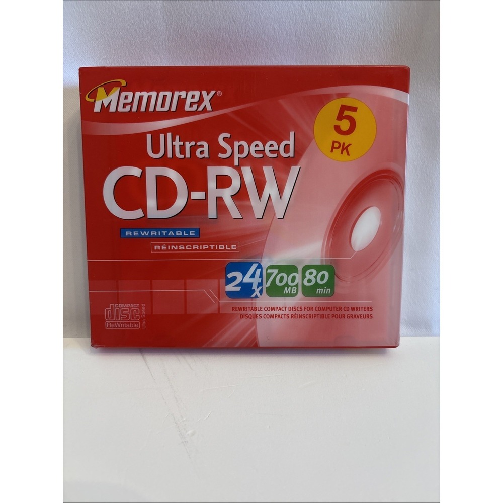 NEW Memorex Ultra Speed 5-Pack CD-RW Rewritable 24X 700MB 80MIN Discs
